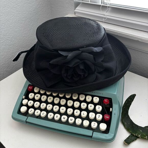 Vintage Women's Black Hat Floral Rosette Elegant Formal Spring - Picture 2 of 6